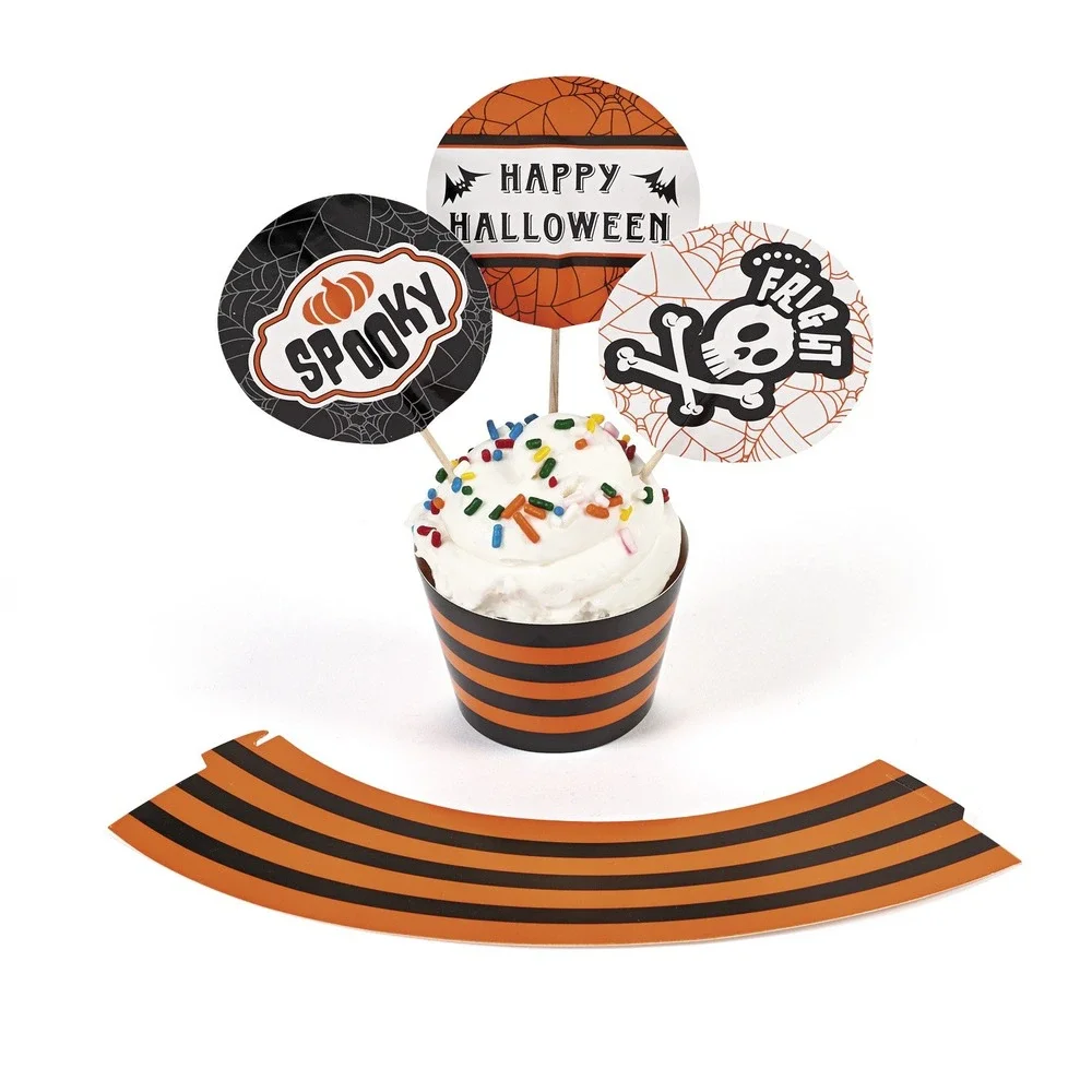 50 Halloween Cupcake‎ Toppers and Liners Set Spooky Fright Happy Halloween Decor
